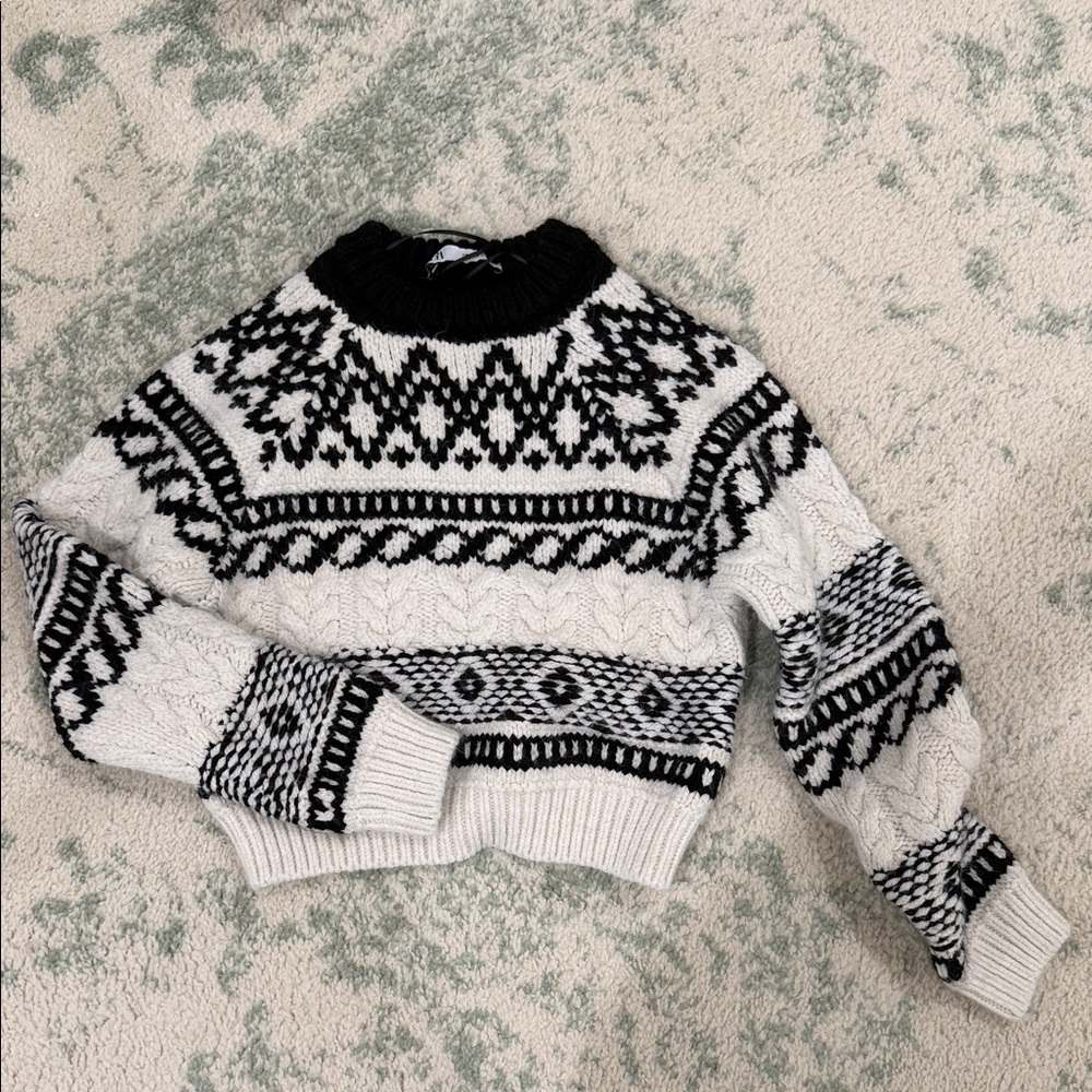 Zara Black and White Geometric Knit Sweater